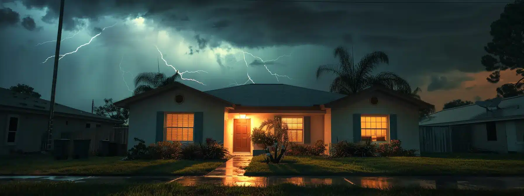 a home in a thunderstorm