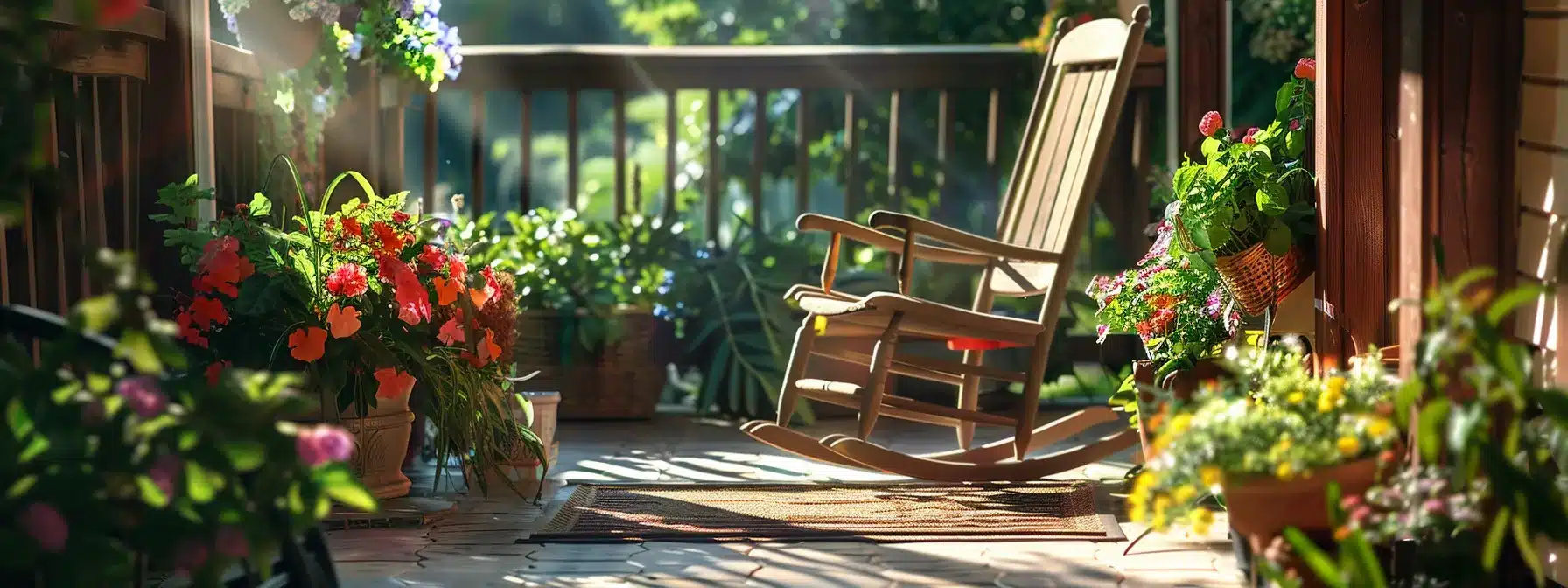 a sun-drenched porch with a cozy rocking chair and a vibrant flower garden distinguishes brownsville's home insurance policies.