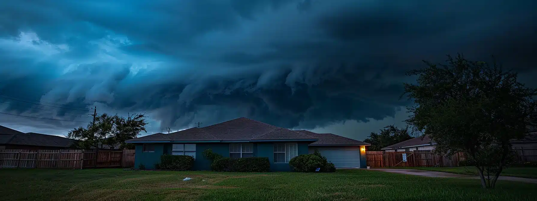 a storm approaching a vulnerable house in brownsville, texas, highlighting the risk of natural disasters in home insurance policies.